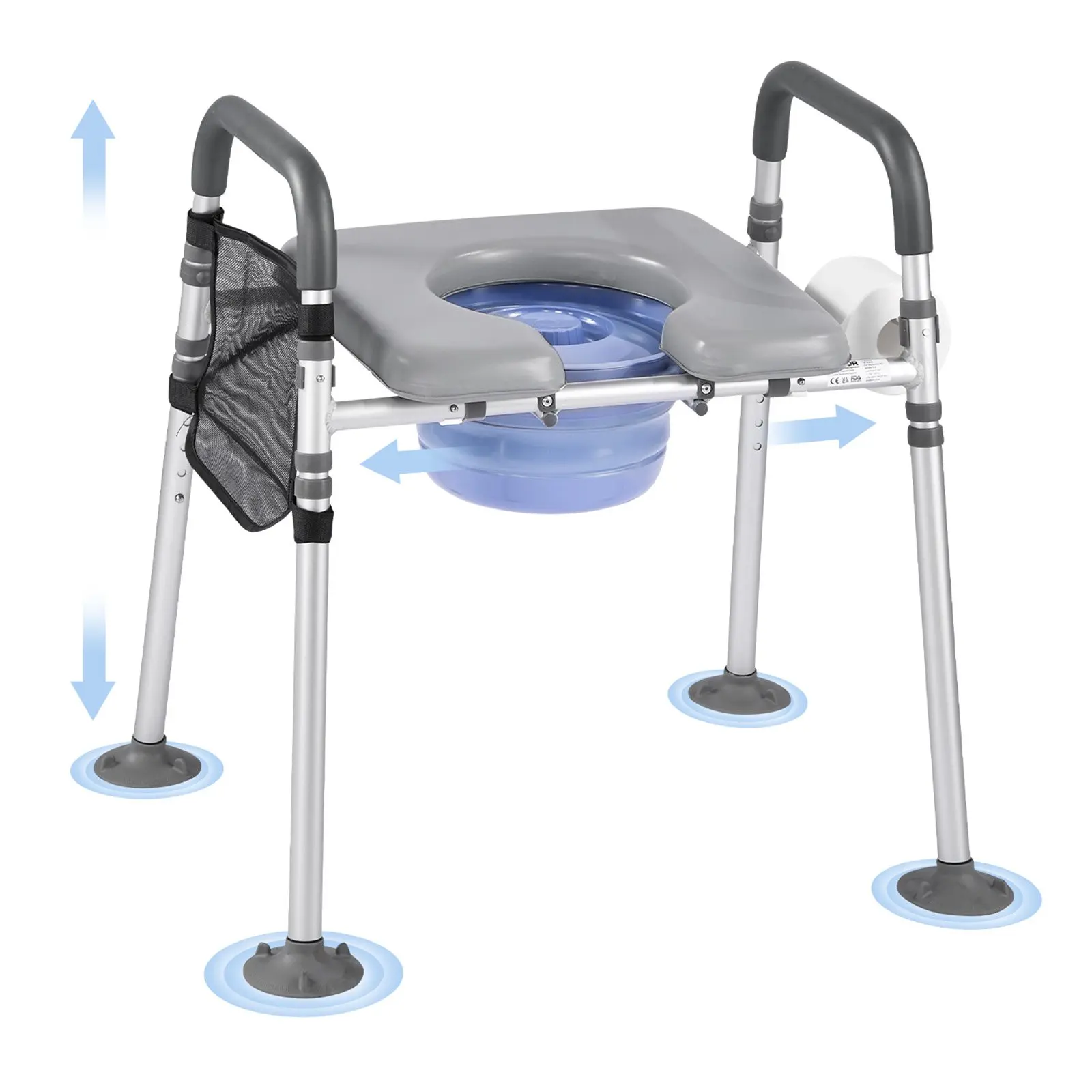 【Summerfinds】VEVOR 4-in-1 Toilet Commode Chair, Aluminum Alloy, 500lb/227 kg Capacity, Snap Buttons, Padded Seat, Armrests, 5L Detachable Bucket, Height-Adjust Multi-Use Adult Potty for Seniors - Post-Surgery In-Home Care, Pregnant Women
