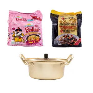 Korean Instant Ramyun Bundle with Gold Pot, Buldak Carbonara, Paldo Jjajangmen Instant Noodle with Black Bean Sauce Family Pack