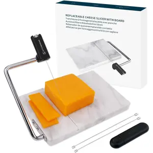 Replaceable Wire Cheese Slicer with Board, Tightness Adjustable Cheese Slicer, Marble Cheese  for Block Cheese, Easy to Replace, with 2 Extra Upgrade  Wires