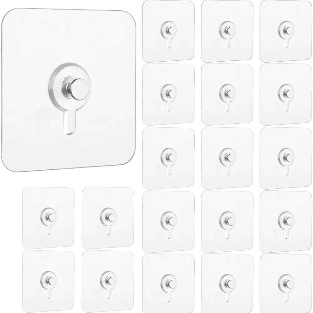 20-Pack Peel-and-Stick Adhesive Stainless Steel Wall Hooks (2.7in), Waterproof No-Damage No-Nails Wall Hanging Hooks for Bathroom, Kitchen Easy Installation, Water Proof