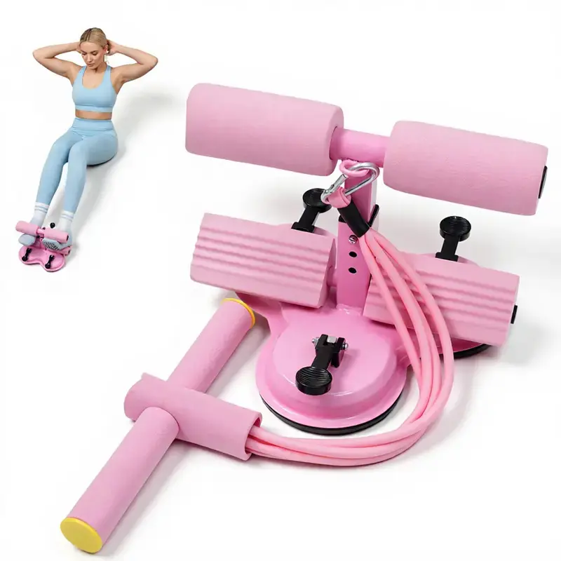Portable Sit-Up Bar, Abdominal Muscle Trainer with 3 Adjustable Suction Cups and Resistance Band for Home Gym Core Workouts