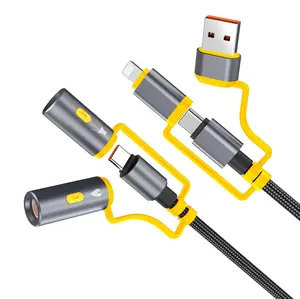 Portable 6-in-1 multi fast charging cable, PD60W, USB-A, Type-C, Lightning, fast charging for iphone and laptops, with lighting and cigarette lighter, for home, car, outdoor, travel, 4 ft