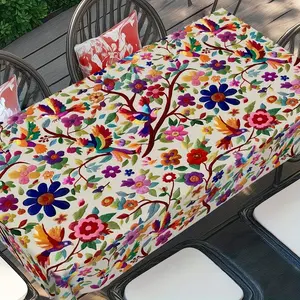 1pc Retro Mexican Flower Tablecloth Round Colorful Flower Table Cover Suitable for Indoor and Outdoor Dining Day Decoration Kitchen and Courtyard Perfect Mexican Home Decoration Gift