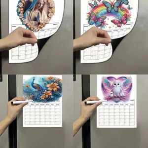 1-piece set, diamond-painted magnetic calendar tiles, refrigerator tiles for calendar whiteboards, dry erasers, diamond-painted calendar tiles for home classrooms and offices