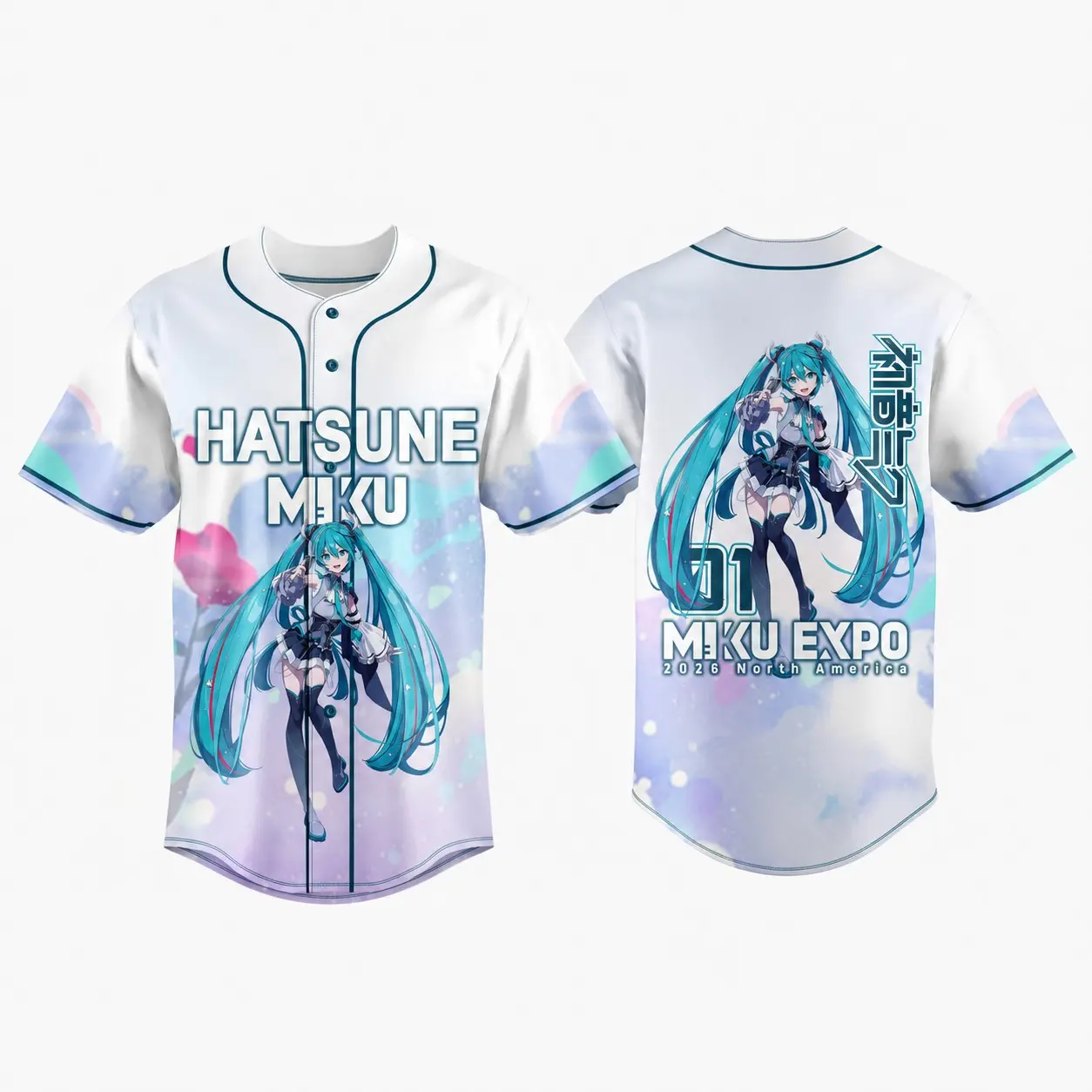 Hatsune Miku Vocaloid Anime Baseball Jersey Button Down Shirt Premium Soft Breathable Sport Mesh Sublimation Print Streetwear Casual Outfit Perfect Gift