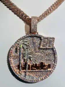 Chilled custom palm tree slice baguette ice drill pendant, custom rapper chilled letter pendant jewelry, for large parties, gatherings, and dates