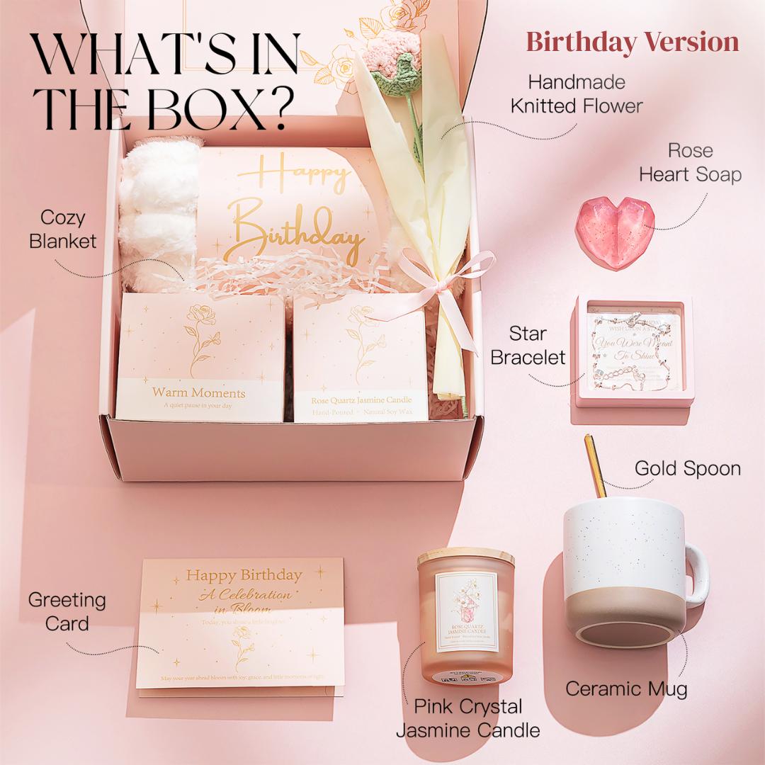 Gift Basket for Women: Self Care Ralaxing Gifts Box Ideas for Bestie Pink SPA Set with Blanket for Her Mom Sister Daughter Mother's Day