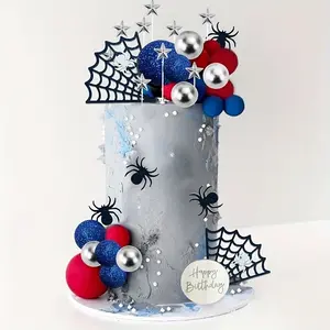 37pcs Spider Cake Decorations, Spider Web Stars Baking Inserts, Perfect for Boy's Birthday Party, Fun and Creative Bakery Accessories