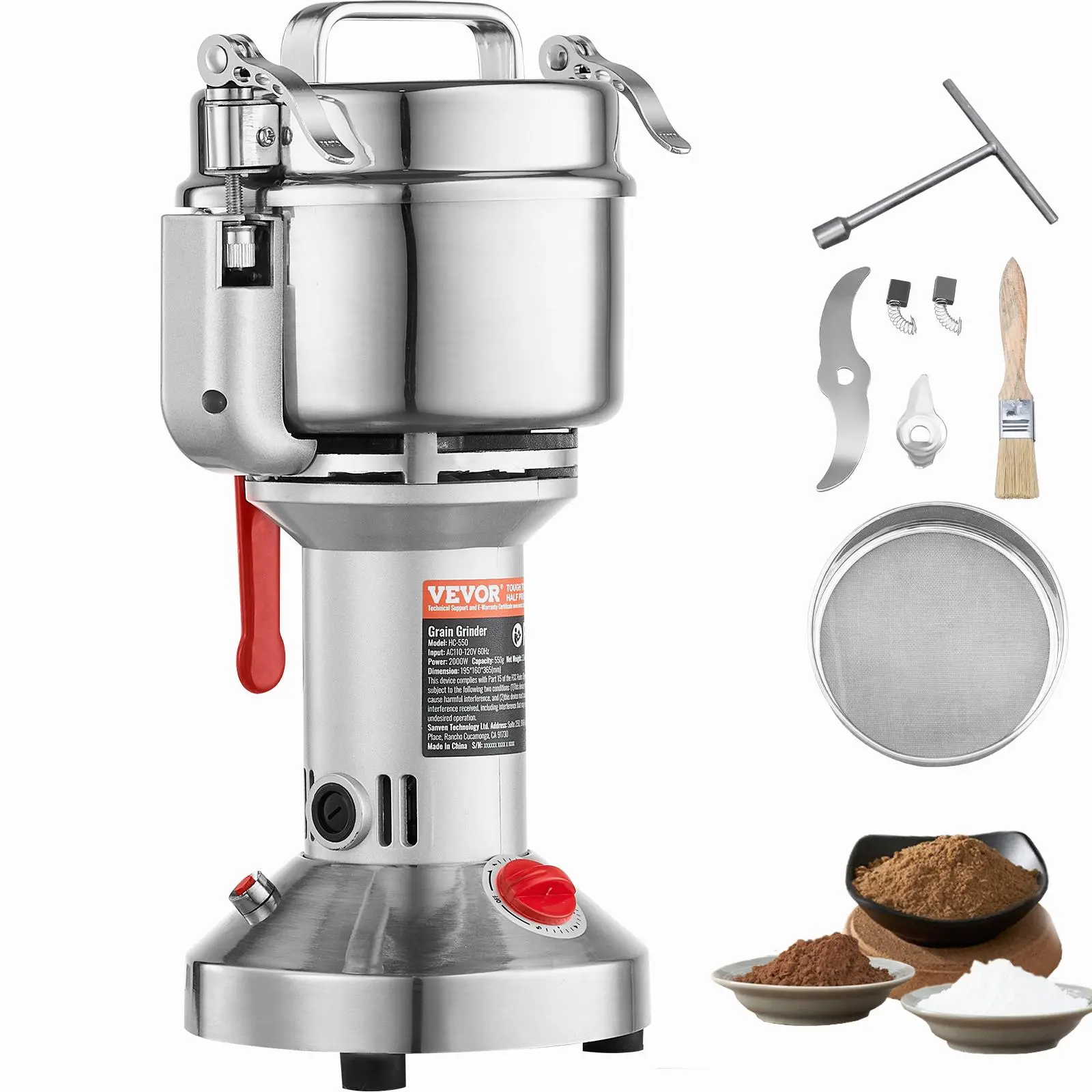【SummerFinds】VEVOR 550g Electric Grain Mill Grinder, High Speed 2000W Commercial Spice Grinders, Stainless Steel Pulverizer Powder Machine, for Dry Grains Spices Cereals Coffee Corn Pepper, Straight Type