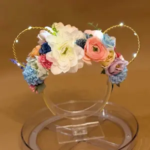 Female Handcrafted Light-up Mouse Ears - Multi-Color, Gold Accents