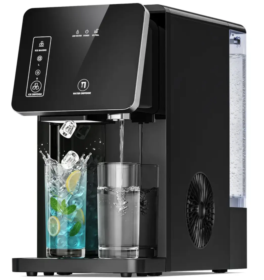 Antarctic Star Countertop Ice Making Machine (Icemaker) with Automatic Dispenser & Cold Water Function, 26lbs/Day Bullet Cubes, 9 Cubes in 8 Mins, 2 Sizes, 3.5L Tank, Self-Cleaning, Automatic Ice Dispenser, Bullet Ice Cubes