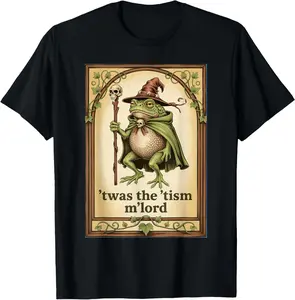 100% Cotton Unisex 'Twas the 'Tism M'Lord Wizard Frog Autism T-Shirt