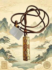 Chinese Traditional Taoist Scripture Locket Pendant, 18K Gold Plated Paved Zircon Lucky Talisman