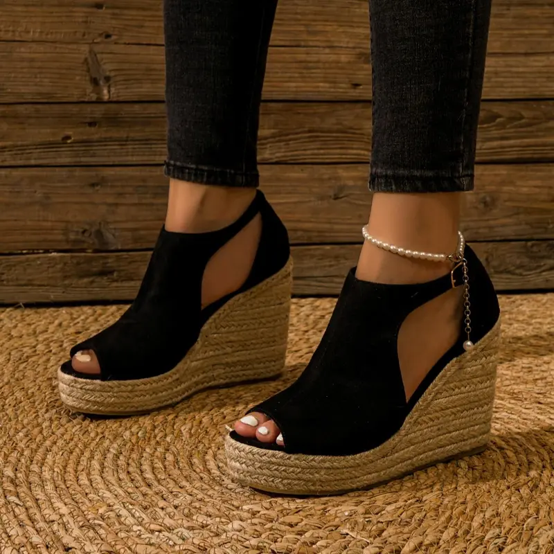 Women's Espadrille Peep-Toe Wedge Sandals Stylish Casual Cut Out Buckle Decor Shoes for Beach, Parties & Daily Wear #GLOBAL PICKS