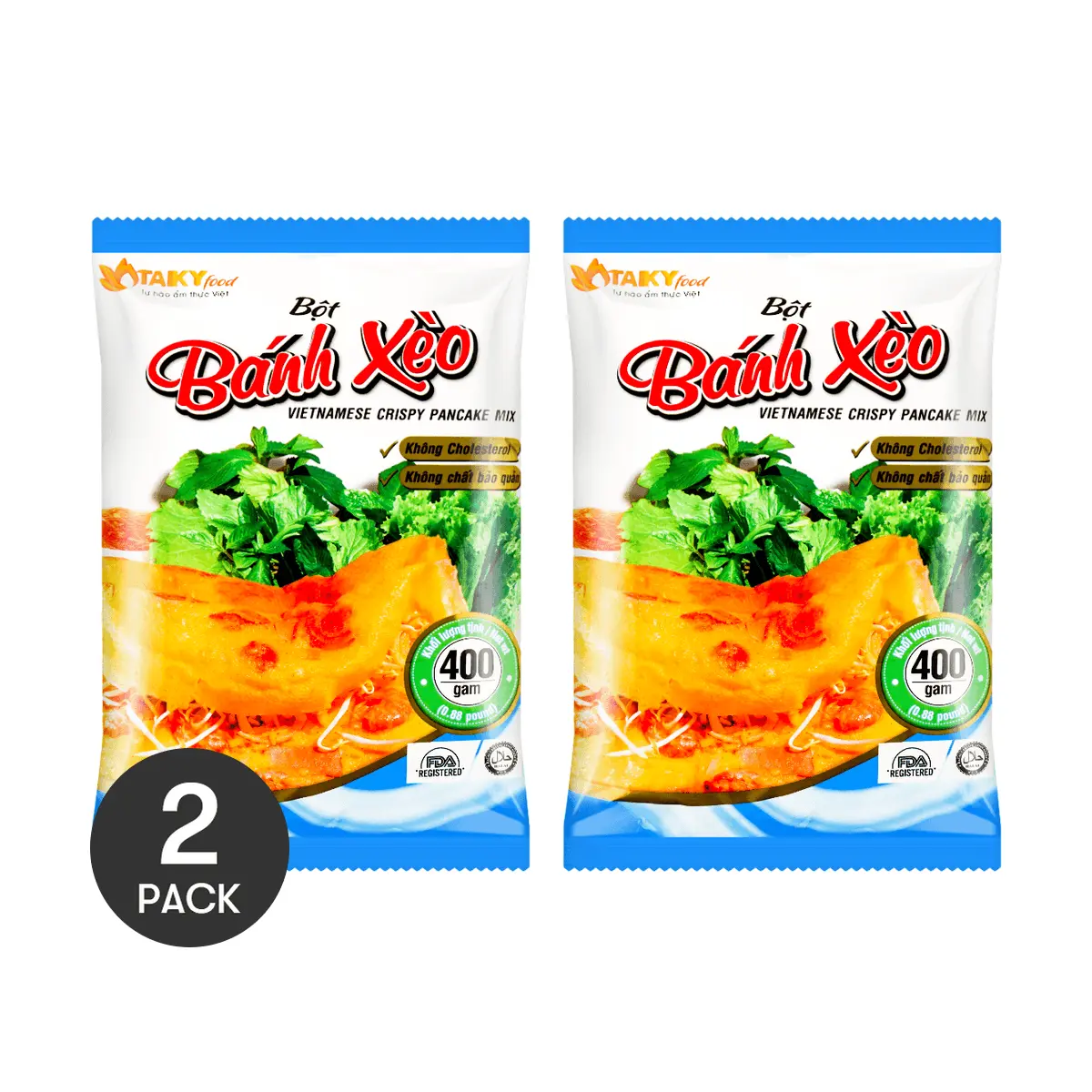 2 Pack TAKY Vietnamese Banh Xeo Crispy Pancake Mix Flour - Authentic Pre-mixed Batter for Easy Home Cooking (400g per bag)