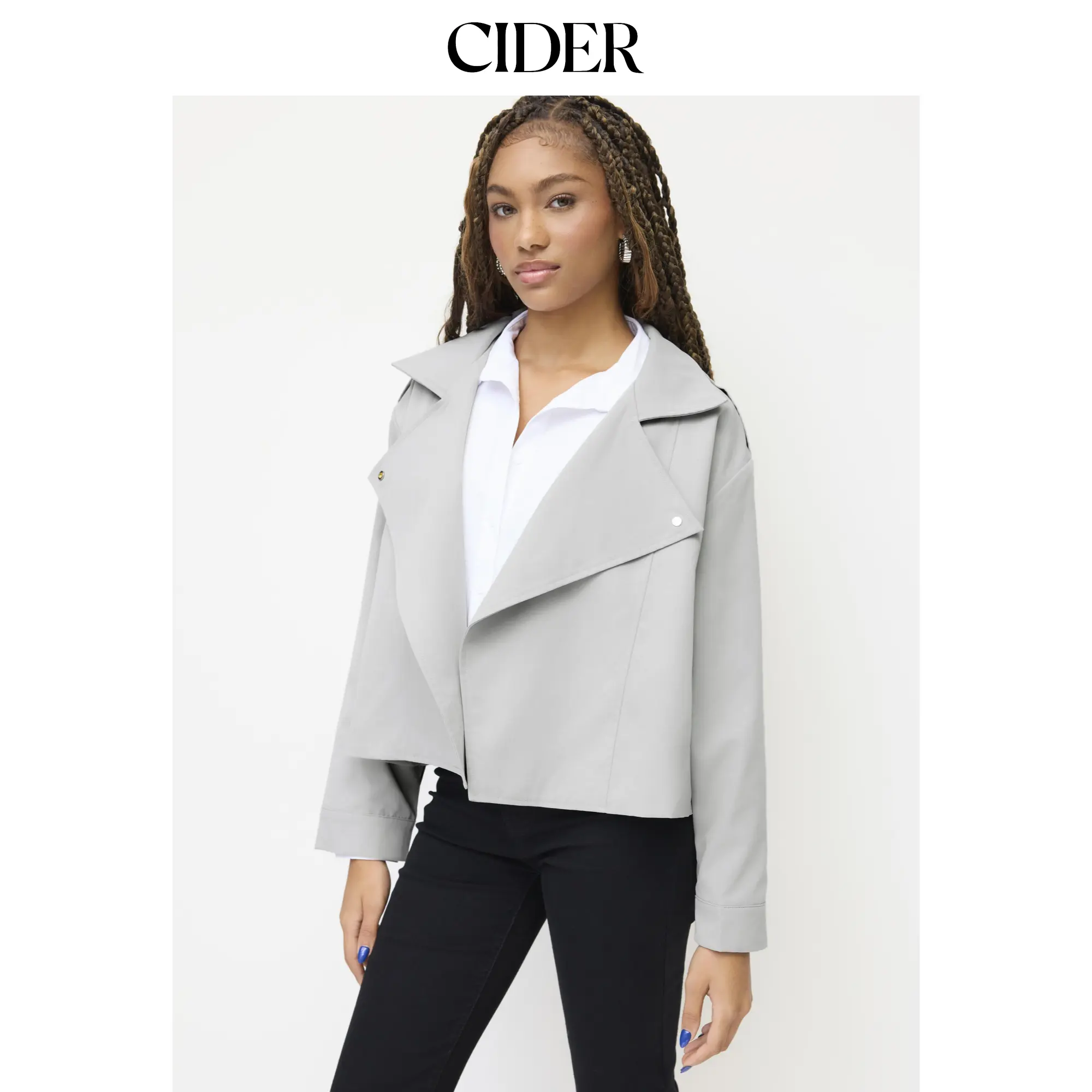 Cider Women's Classic Trench Coat, Solid Long Sleeve Collared Outerwear Jacket with Button Closure and Pockets, Tops, Jackets, Basic, Longsleeves, Buttoned, Functional Pockets, Stylish Outerwear