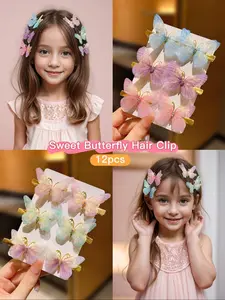 12 Cute Butterfly Shaped Gradient Color Hair Clips, Thin Gauze Design, Casual Style, All Seasons Accessory, Women's Fashion, Butterfly Hair Clip Set
