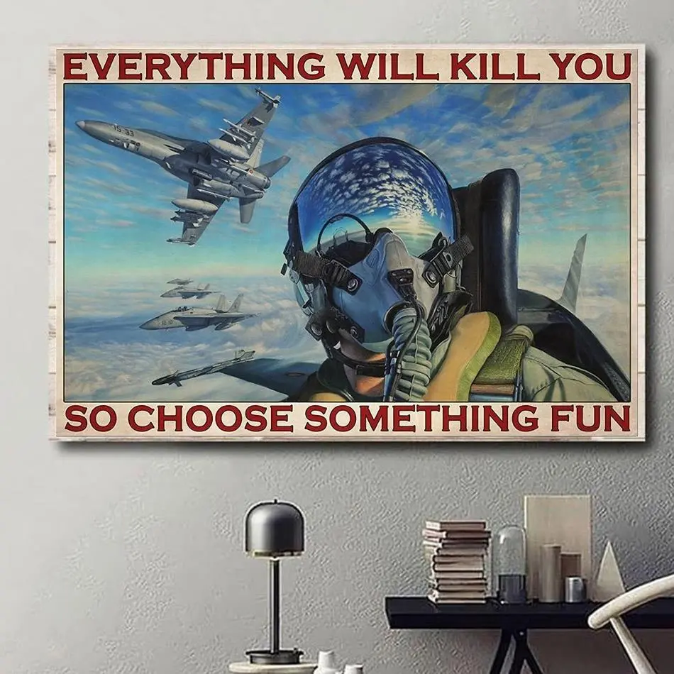 Choose Something Fun Vintage Style Poster, Fighter Pilot Motivation Art, no frame