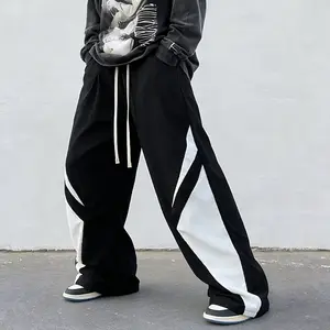 Men's Corduroy Patchwork Colorblock Casual Pants Loose Wide Leg Sweatpants Hong Kong Style Spring Autumn Straight Sports Trousers