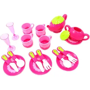 Deluxe Pink Tea Toy Set for Kids with Tea Pots, Cups, Dishes and Kitchen Utensils for Pretend Play (18 pcs) Children Play Tea Set Gift for Girls 2-4