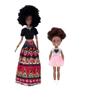 African Mother-Daughter Doll Set, 11.5 Inch African Woman, 5.5 Inch Girl, No Battery Needed, Perfect for Girls' Playtime