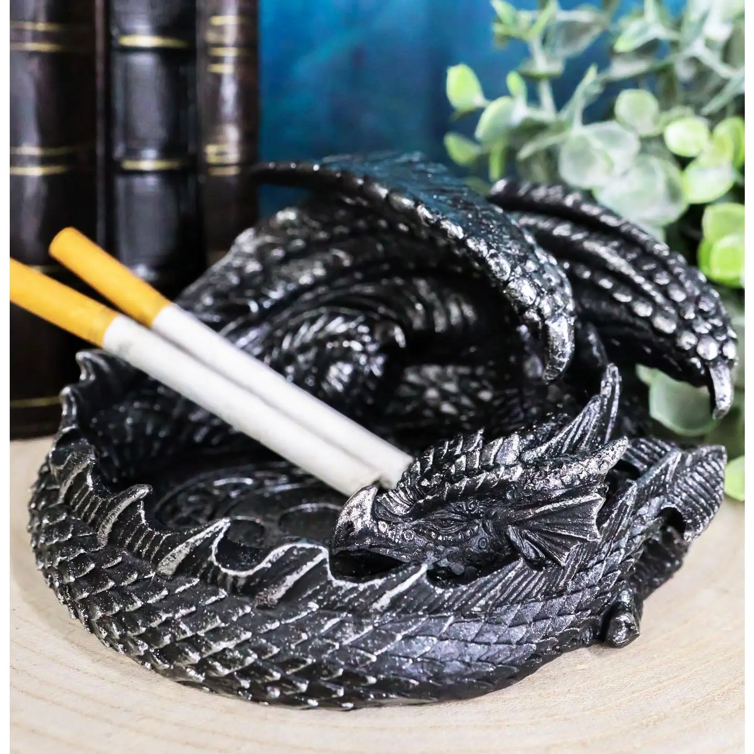 Ebros Gift Smaug Mountain Castle Dragon in Repose Round Cigarette Ashtray Figurine