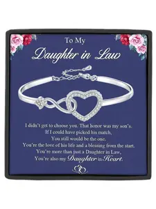 To My Daughter in Law Bracelet Infinity Heart CZ Bangle Heart Cuff Bracelet Birthday Gift, Christmas Gift, Jewelry Gifts, Family Love Gift Wedding Gift Heart Shaped Exquisite Bracelet