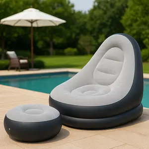 Inflatable Recliner - Foldable, Compact, Indoor/Outdoor Air Sofa with Foot Stool,  Camping, Compact Design, Easy Storage, Lightweight Construction, Foldable Chair, Small Space Solutions