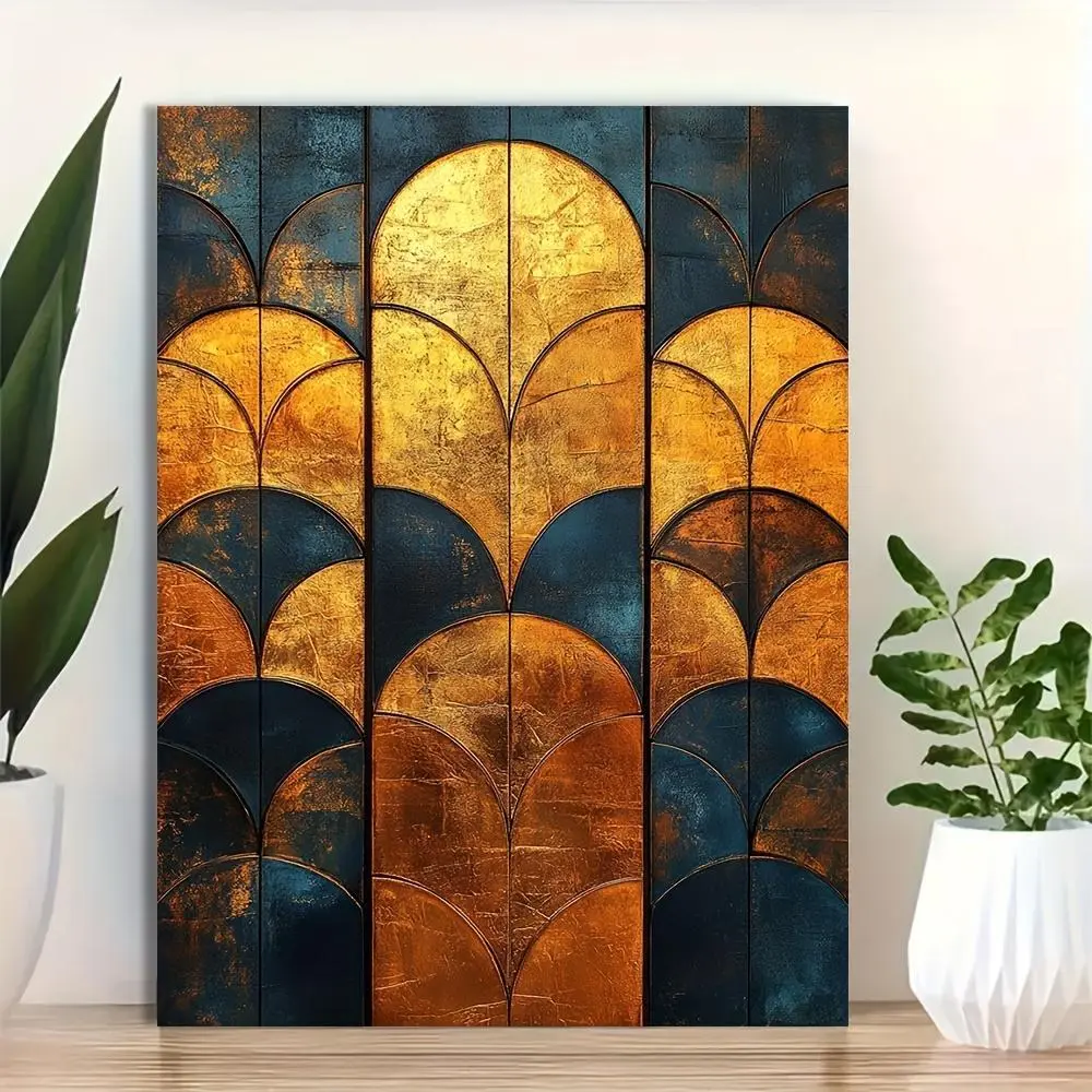 1pc Easy-Install Framed Art Deco Wall Panel - Chic Golden Geometric 2D Flat Printing, 1920s Themed Home Decor for Bedroom, Home Office Posters & Prints