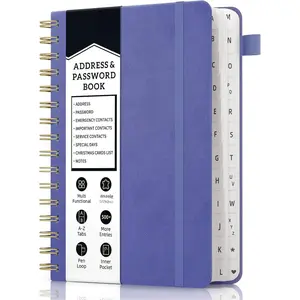 Spiral Address Book with Alphabetical Tabs, Leather Password Book, Address Organizer Telephone Notebook Journal Keep Contact Safe Hardcover Large Print for Seniors Home Office 5.88.2, Purple