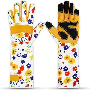 Leather Gardening Gloves Long Forearm Protection Sleeves Thorn Proof Work Gloves Rose Pruning Gauntlet Safety