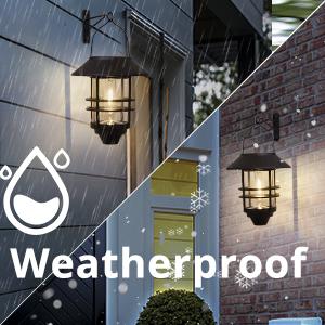 2 Pack Solar Wall Lantern Lights Outdoor, IP65 Waterproof Solar Powered Hanging Lights with Tungsten Filament Bulb, Dusk to Dawn Auto On/Off Solar Sconce Lights for Porch, Fence, Wall, Patio Deco