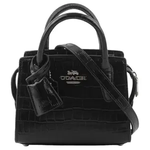 COACH Andrea 15 Logo-Embossed Crocodile-Textured Leather Crossbody Bag for Women – Silver and Black