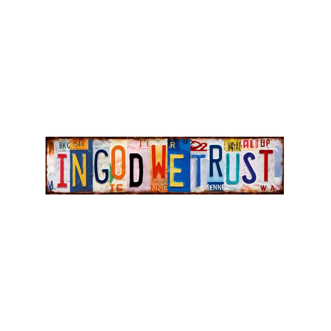 tin sign Vintage IN GOD WE TRUST Metal Tin Sign 16x4 Inch Rustic License Plate Wall Decor, Patriotic USA Faith Quote Artwork for Garage Bar Home Office Farm Porch, American Gift Idea for Holidays Christmas