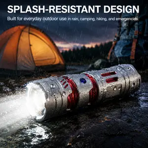 Strong Light Rechargeable Flashlight, 2000-Lumens Long Range Zoom Lighting, COB Taillight Warm and Red Light, High-quality Aluminum Alloy Home and Outdoor Torch
