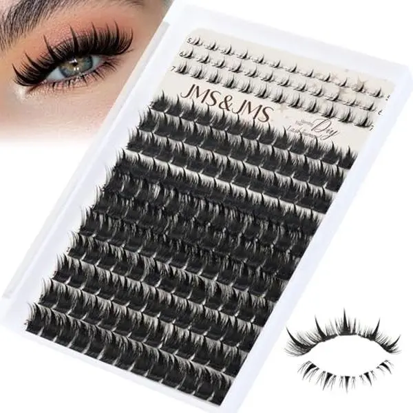 JMS&JMS 200D Spiky Lash Clusters with Bottom Fairy Lashes, Eyelash Clusters with Hot-Melt Tapered Tips, Dramatic Volume Lashes Fluffy Lash Extension for Bold Statement Looks