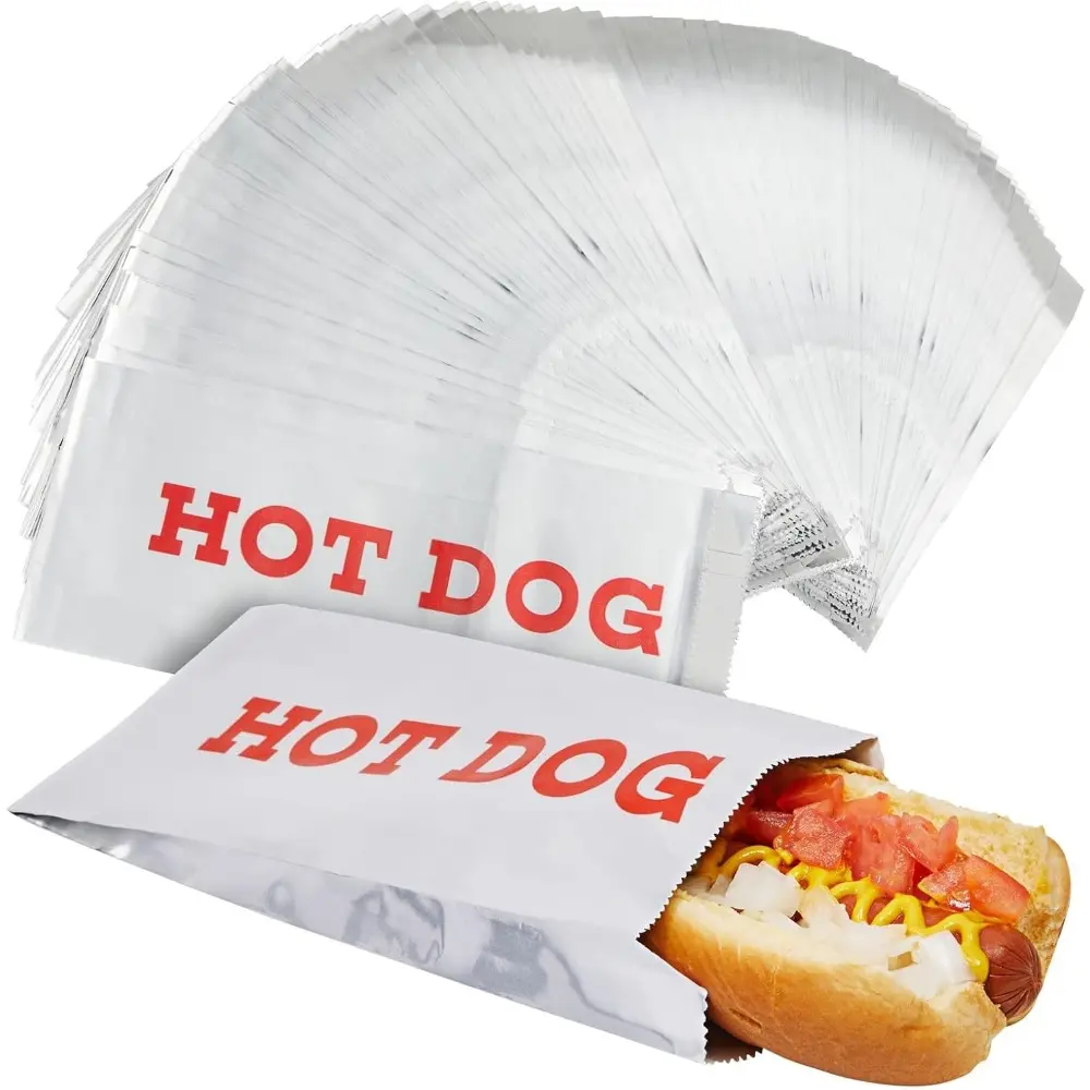 200-Pack Individual Durable Aluminium Foil Wrappers, 3.7x9 in Disposable Packaging Sleeves for Hot Dogs, Burgers, Greasy Foods, Quick Cleanup, Concession Stands