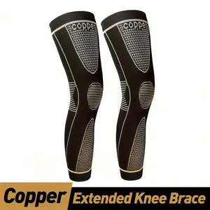 1 Pair Full Leg Sleeves Long Copper Knee Brace Compression Leg Sleeve Knee Protection, for Man Women Basketball, Tennis, Golf Sport