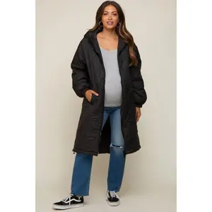 Black Quilted Long Maternity Puffer Jacket