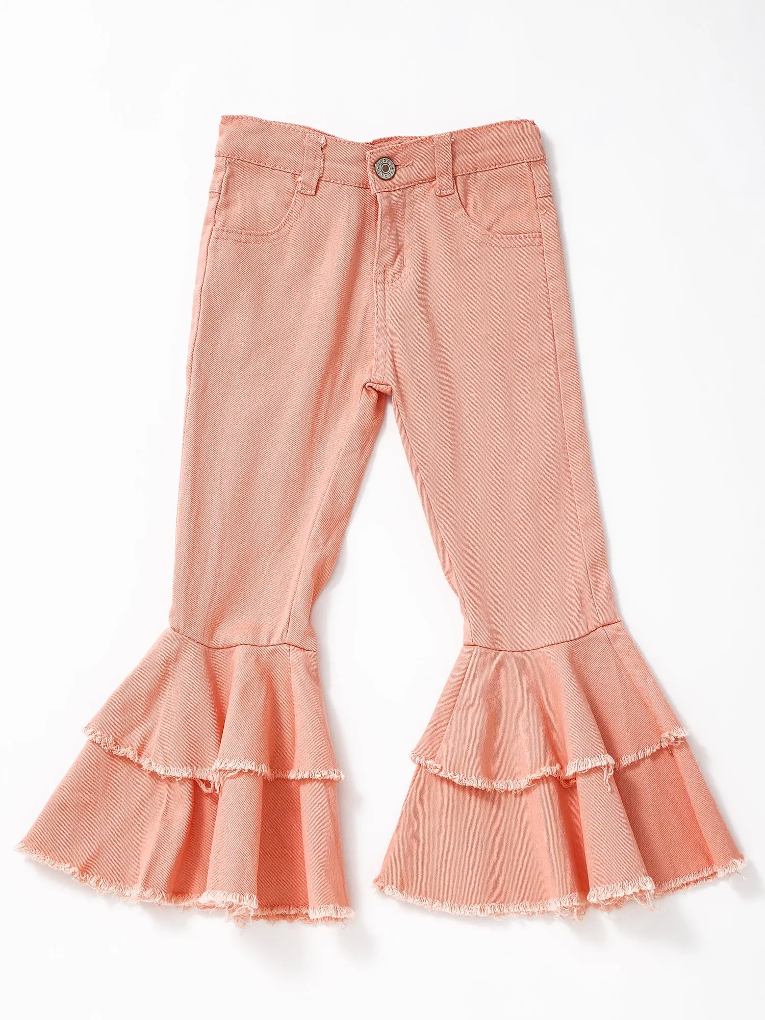 Girls' Soft Denim Jeans with Coral Print - Toddler Bell Bottoms, Cute & Comfortable Style, Affordable Trendy Fashion Sizes 2T-8T, Affordable Fashion