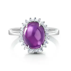 925 Sterling Silver Oval Simulated Amethyst Halo Ring, Amethyst Halo Rings, February Birthstone Jewelry, Silver Jewelry, Adjustable Rings, Hypoallergenic Ring, Halo Ring