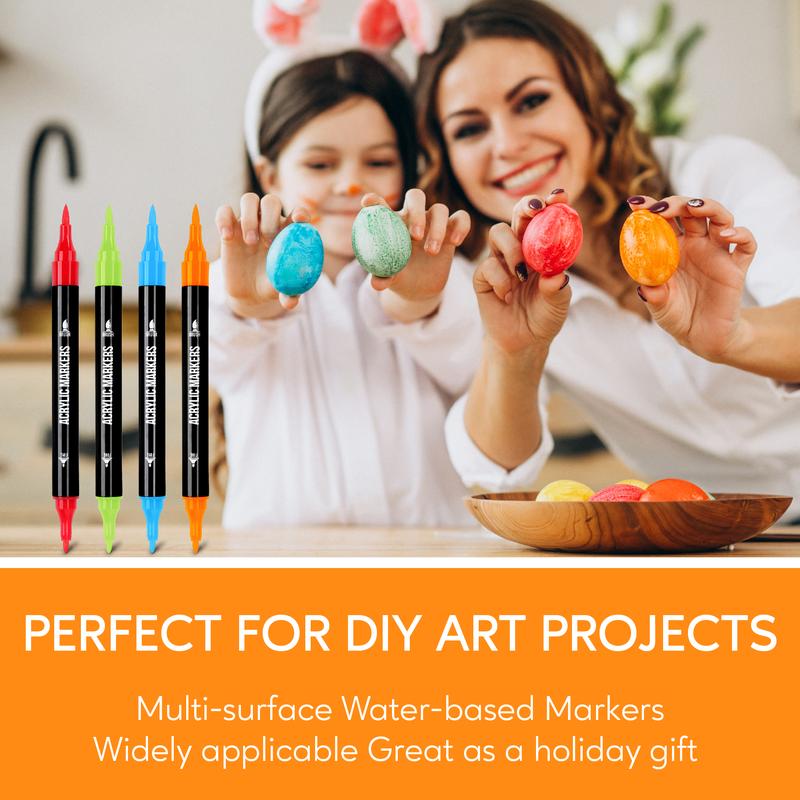 Acrylic Paint Markers, Dual Tip with Fine Tip and Brush Tip Pens for Stone, Wood, Calligraphy, Canvas, Ceramic, Metal, Glass, Rock Painting, DIY Crafts Art Supplies Bag