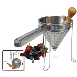 Weston Stainless Steel Cone Strainer & Pestle Set, Camp Kitchen Wood Utensils with Fine Mesh Strainer for Camping & Hiking, 2Mm, Cone Shape