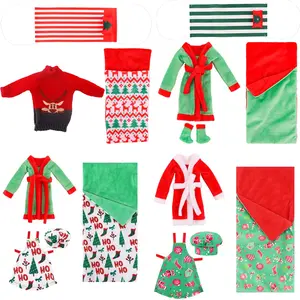Christmas Decoration Set & Accessories for 11.4 Inch Dolls, Includes Bathrobe, Apron, Hat, Sleep Bag, Perfect Gift for Kids, Doll Clothes Set