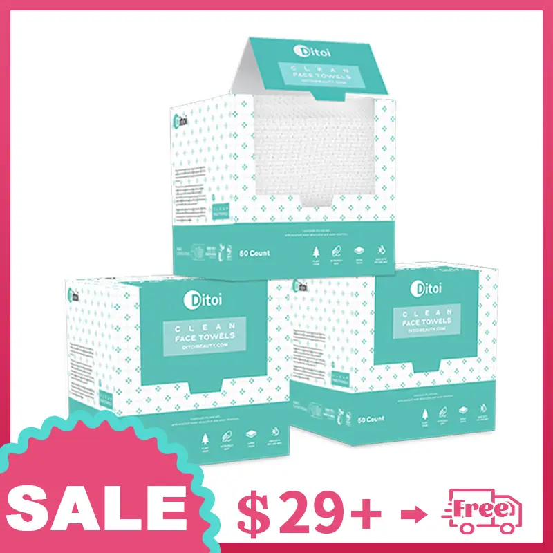 Ditoi Daily Use Disposable Face Towels – 150 Count (3 Packs) Super Soft & Highly Absorbent Dry Wipes, Thick & Durable Plant Fiber Facial Cloths, Singl