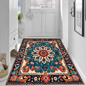 【Velvet + 850g/m² + Anti-slip dotted base】1pc exotic color-blocked retro carpet with mandala floral cluster pattern, comfortable and beautiful, versatile in decorating styles, high-definition pattern printing with double-locked edges.