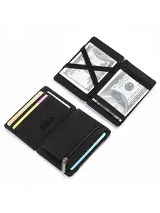 Men PU Leather Credit Card Holder Card Slots Pocket Magic Wallet, Luxury Short Mini Small Cardholder, Casual Coin Purse & Money Clip, Ideal Gift for Husband, Zipper Card Holder, Credit Card Organizer