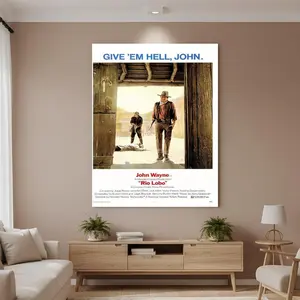 Framed 1pc  Rio Lobo Movie Poster Canvas Wall Art - John Wayne Western Film Decor, Vintage Cinema Poster es, High-Quality Canvas Print for Living Room, Theater Nights & Gifts for Classic Movie Fans, Movie Room Decor | Vintage Movie Poster | Vintage A