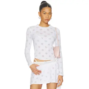Jaded London Burnout Polka Dot Top in White