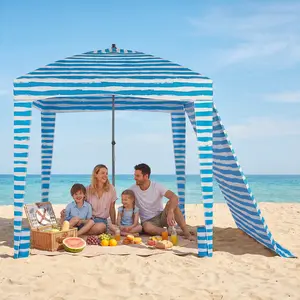 Sweetcrispy Portable Beach Tent Cabana Shelter Canopy, UPF 50 + Sand Pockets, Waterproof Easy-Setup Outdoor Sun Shade with Vent Top & Carry Bag, for Family